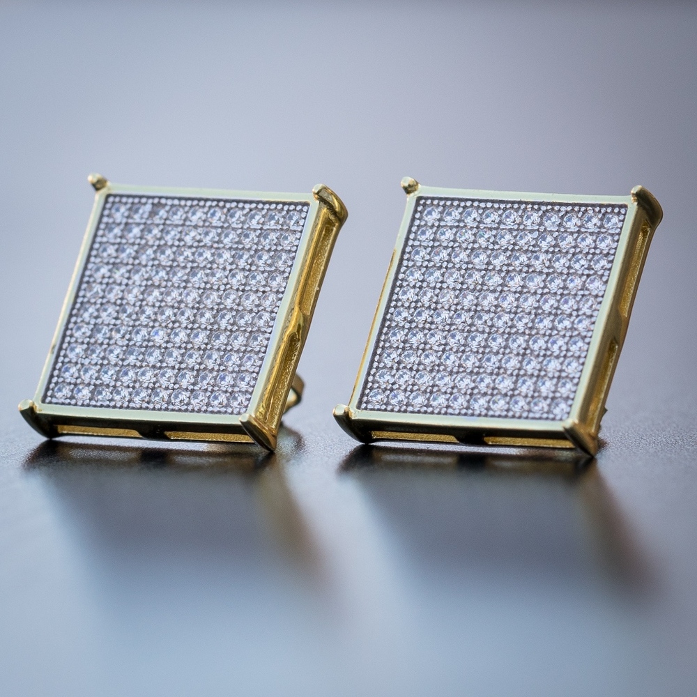Mens Hip Hop 14K Gold Square Earrings